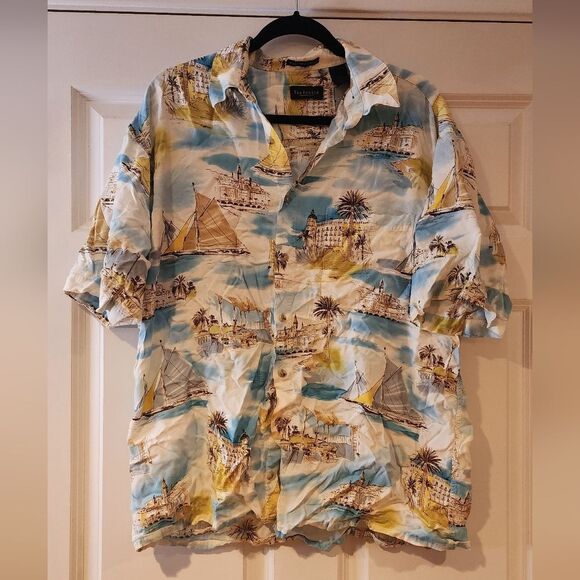 Van Heusen washable rayon tropical sailboat button up shirt - Picture 1 of 4
